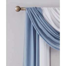 Warm Home Designs Pair of 2 Chiffon White & Dusty Blue Canopy Bed Curtains. 35 x 288 Inches Bed Canopy Curtains for Full, Queen, King Size Bed. Great as Canopy for Girls Room. CHB White & D Blue 288"