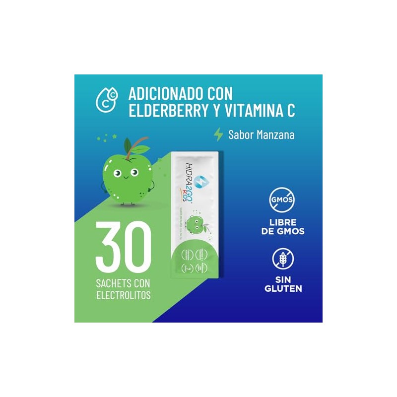 Hidra2go Kids Electrolitos Niños Azúcar Vitamina Elderberry Prebioticos Sobres Sabor