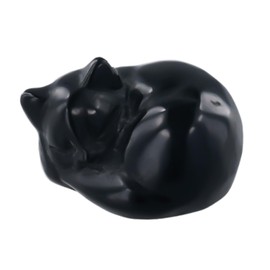 NQEUEPN Sleeping Cat Statue, Black Obsidian Cat Figurine Ornaments Healing Crystals Figurines Cute Kitten Lucky Gemstones Sculpture for Home Office Room Desk Decoration Gifts for Cat Lovers