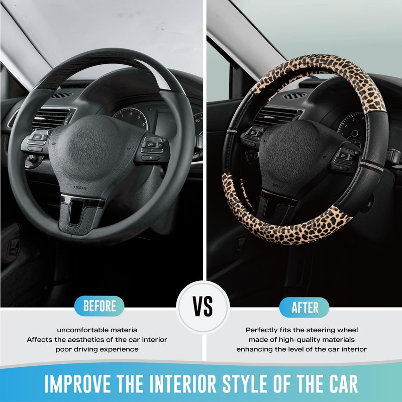 Road Comforts Leopard Steering Wheel Cover - Made with PVC