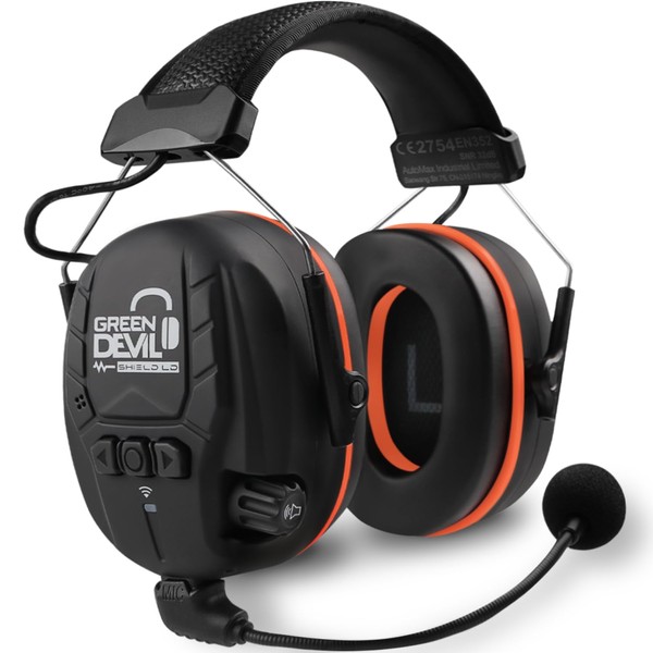 GREEN DEVIL Shield LD Active Hearing Protection - Electronic Hearing Protectors with Bluetooth 5.3 Technology Integrated Microphone EN352 Compliant SNR 32dB for Mowing and Noise Intensive, orange