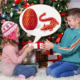 3D Printed Dragon in Egg,Full Articulated Dragon Crystal Dragon with Dragon Egg,Flexible Joints Home Decor Executive Desk Toys,Home Office Decor Executive Desk Toys for Autism/ADHD (Red)