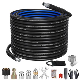 TUTULUCK Sewer Jetter Kit for Pressure Washer 100ft – 5800PSI Drain Cleaning Hose 1/4" NPT Corner with High-Pressure Nozzles, Watering Spray Nozzle, Sewer Cleaning Tools & Easy-to-Store Strap
