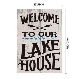 pingpi Welcome to Our Lake House Large House Flag Vertical Double Sided 28 x 40 Inch Summer Burlap Yard Outdoor Decor