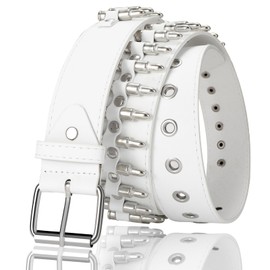 YA BELT Bullet Belt for Women and Men Metal Punk Goth Belt Scene Style Cool Belts for Jeans (White)