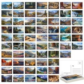 SHOXREM Retro National Parks Postcard Set: Vintage Travel Collage Collection Wall Decoration - Photorealistic Painting Print Illustrations of 63 National Parks, 6" W x 4" H