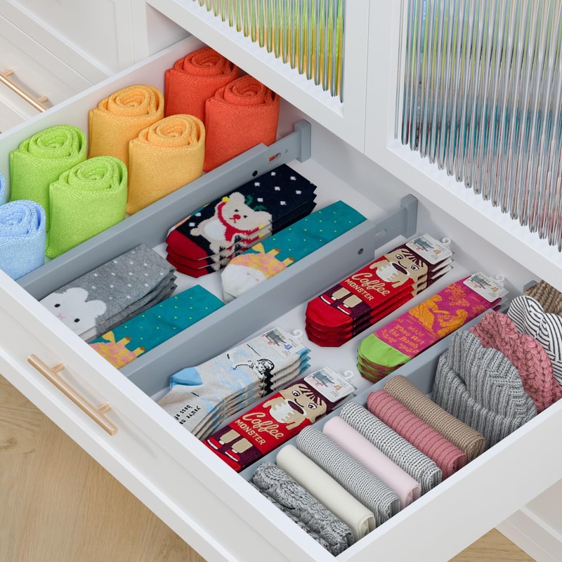Ruichang Bamboo Kitchen Drawer Divider 4 Pack,17-22" Adjustable Utensil Drawer
