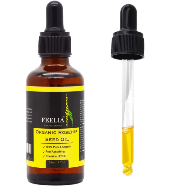 Feelia - Organic Rosehip Seed Oil - Cold Pressed, Fast Absorbing, Chemical - FREE, 100% Pure & Organic (Rosehip Oil - 50ml)