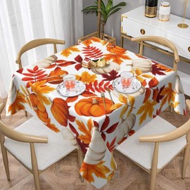 BETGINY Fall Tablecloth 54x54 Inch Square Rustic Thanksgiving Pumpkin Maple Leaves Tablecloths Fabric Farmhouse Autumn Table Cloth Decorative for Picnic Party Holiday Home Indoor Outdoor