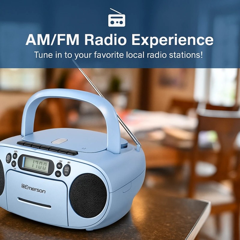 Emerson Portable CD Player Boombox with AM/FM Stereo Radio Cassette