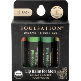 Soulsation Organic Lip Balm Set for Men - 4 Flavors - 100% Natural Moisturizing for Cracked & Dry Lips