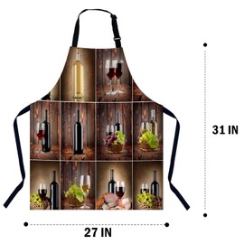 BGBDEIA Wine collage Kitchen Apron for Women Men, Adjustable Apron Chef Bakers Apron Cooking Apron Cooking Baking Gardening
