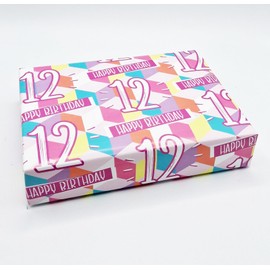 2 Sheets 2 Tags 12th Birthday Wrapping Paper Age 12 PINK FUN CUBES background Female Girl Giftwrap (PA)
