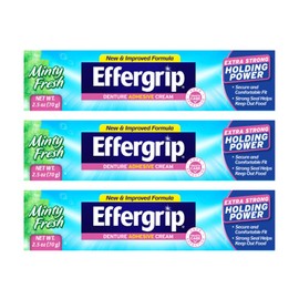Effergrip Denture Adhesive Cream, Extra Strong Holding Power, 2.5 oz. (Pack of 3)