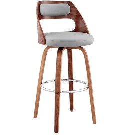 Armen Living Julius 26" Modern Faux Leather & Wood Counter Stool in Gray/Walnut