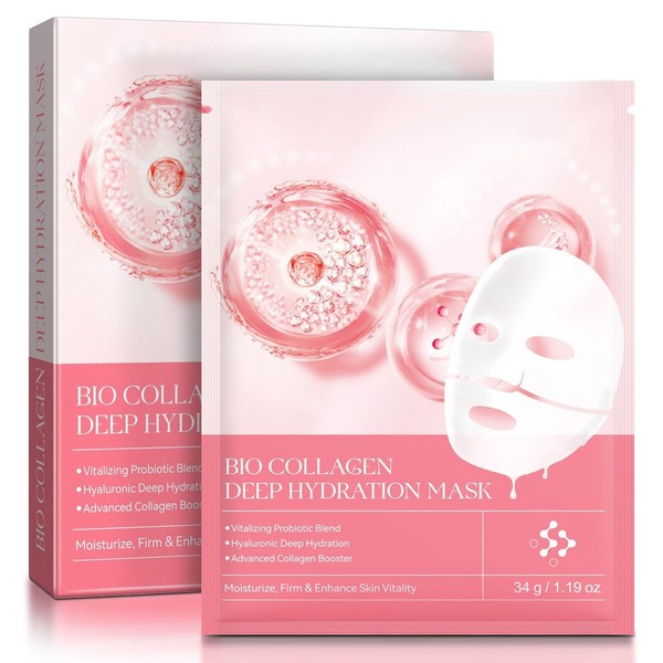 Bio Collagen Mask, Overnight Maske Gesicht, Beruhigend, Feuchtigkeitsspendend, Nahrhaft Kollagen