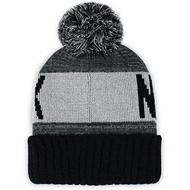 New York Men's Winter Knit Landmark Patch Pom Beanie (Black/Light Gray)