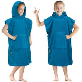 SUN CUBE Kids Changing Robe Surf Poncho, Kids Beach Towels, Hooded Towel for Teens Bath Pool, Microfiber Quick Dry Wearable Towel Poncho with Hood, Swim Towel for Girls 8-12 Years, Teal Sea Blue