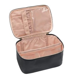LUPATDY Cosmetic Bag Women's Make Up Bag Portable, black, PU leather cosmetic bag