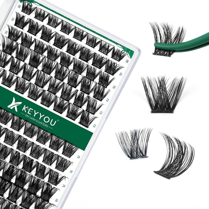 KEYYOU Agrupaciones de latigas,96 Pcs Cluster Lashes D Curl 10-18MIX
