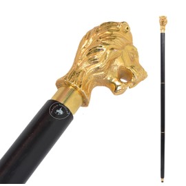 aasiya Nautical Walking Hand Cane Stick Designer Handmade Walking Stick for Men & Women Aluminum and Natural Wood Golden Lion Head