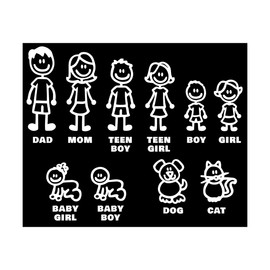 SHMZK Family Car Stickers, Family Figure Dog Cat Baby Auto Window Bumper Decal Sticker, Waterproof FamiIies People Mom Dad Boy Girl Pet Decal for Car Windshield Laptop Tablet (11.8"×9.5")