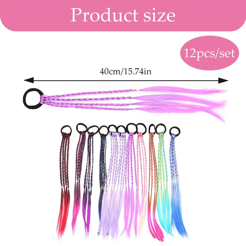 Bunte Haare zum Einflechten, 12 Stück Bunte Haarsträhnen Kinder Haarsträhnen