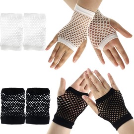 AEVBSOY 4 Pairs Fingerless Fishnet Neon Gloves for Women and Girls - Black and White - Nylon/Polyester - Adults - Female - Unisex-Adults - Gloves