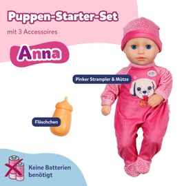 BABY born Anna with Pink Romper, Soft 36 cm Baby Doll with Fabric Body and Sleeping Eyes Including Bottle