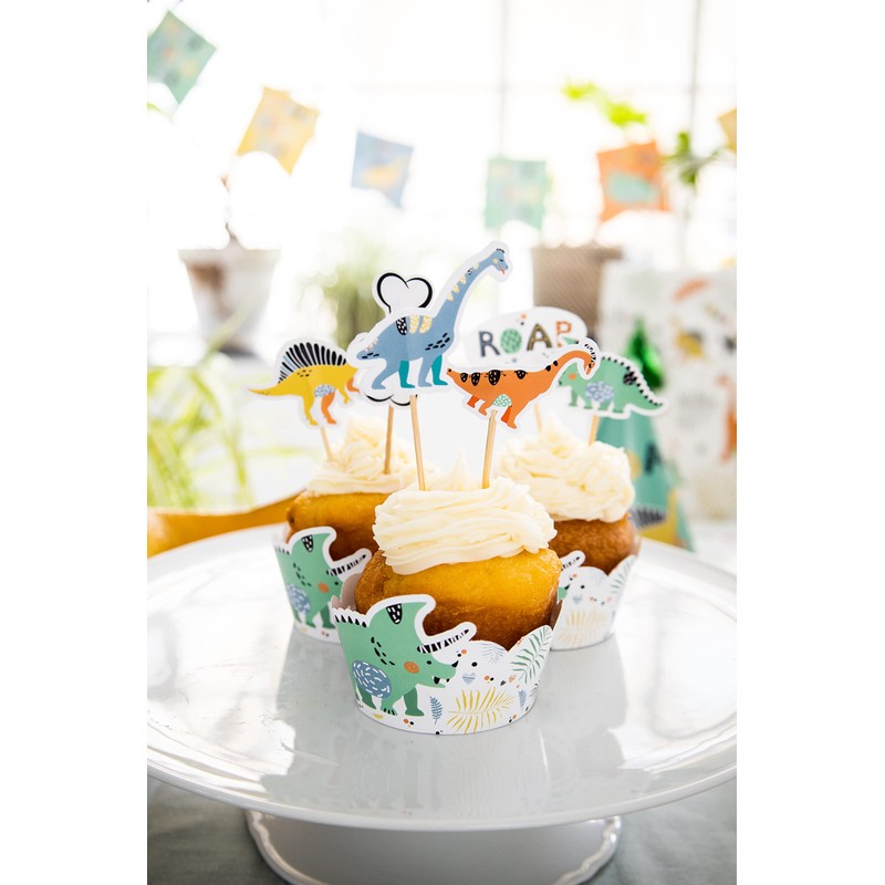 Folat 68304 Cupcake Decoration Set Dino Roars 12-Piece Multi-Coloured