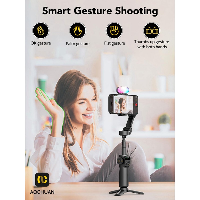 AOCHUAN Smart X2 Smartphone Gimbal Stabilizer with 360°Rotation,OLED Display,Built-in 20cm