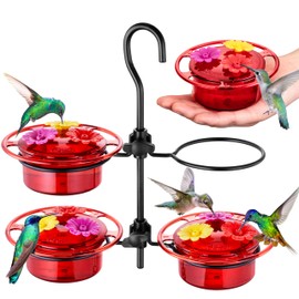 iBorn Small Hummingbird Feeder Hummingbird Feeders for Outdoors Hanging 4PCS 3OZ Mini Humming Bird Feeder with 3 Bee Guard Feeding Ports Silicone Flower Red