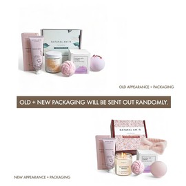 Natural Amor Relaxation Spa Gift Set for Women, 5 Piece Bath & Body Box with Candle, Hand Cream, Bath Bombs & Headband, Self Care Gift for Her