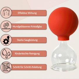 Lauschaer Glas Schröpfglas mit Saugball 40mm zum professionellen, medizinischen, feuerlosen Schröpfen mundgeblasen handgeformt, Schröpfglas, Schröpfgläser, Original