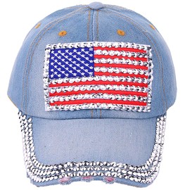 CRUOXIBB USA Bling Baseball Cap Sparkle American Flag Hat for Women Men Hip Hop Caps (White Cap a)