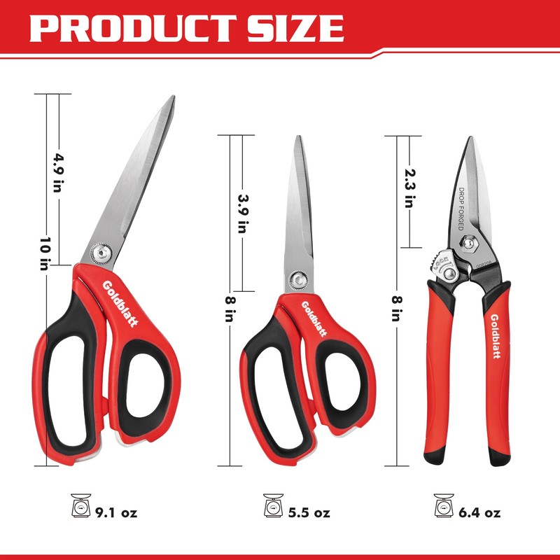 Goldblatt 3PCS Heavy Duty Scissors, Multipurpose Shop Scissors, Drop Forged