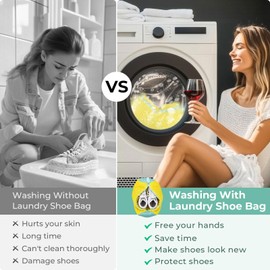 Lifnmybr 2 Pcs Shoe Washing Machine Bag, Laundry Shoe Bag with Chenille Microfibers inside for Deep Cleaning, Shoe Bag for Washing Machine for Sneakers, Shoe Washing Bag to Relax Your Hand, Yellow