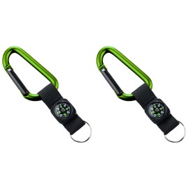munkees 2 x 322859 Keyring Carabiner Hook with Strap + Compass 3228 Green Twin Pack