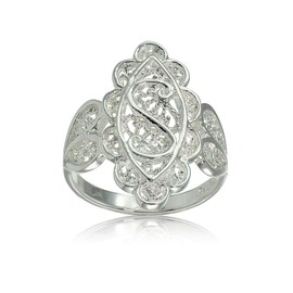 Hoops & Loops Sterling Silver Filigree Scrollwork Hearts Ring, Size 8