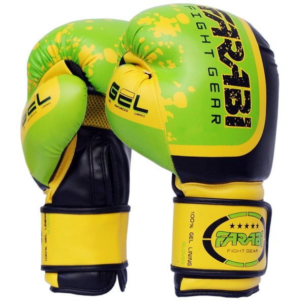 FARABI Boxing Gloves Sparring Gloves MMA Punching Bag Training Mitts with Gel Protection (Green, 14Oz)