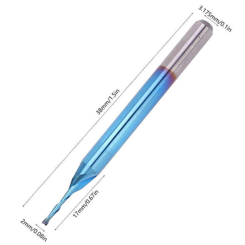 10Pcs 2‑Flute Router Bit Blue Coated Spiral Ball End Mill