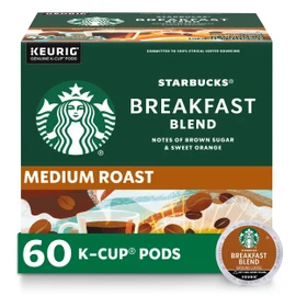 Starbucks K-Cup Coffee Pods, Medium Roast Hot or Iced Coffee, Breakfast Blend, 60 Keurig Pods