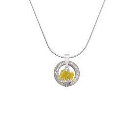 Delight Jewelry Hot Yellow Hibiscus Flowers Spinner - Silvertone Happy Hanukkah Message Ring Necklace, 18"
