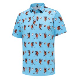 Men's Golf Polo Shirts Funny Golf Shirts for Men Performance Moisture Wicking Quick Dry Athletic Short Sleeve Shirts Hot Dog Golf Blue