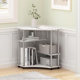 Maykoosh Handcrafted Haven Space Saving Corner Desk with Shelves, Stainless Steel Tubes, 31.1 (W) x 28.5 (H) x 22.5 (D), Perfect for Storing Books and Stationery