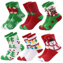 October Elf 6 Pairs Adult Christmas Holiday Socks Warm Winter Cozy Socks Fuzzy Socks With Plus Size And Anti-Slip Bottom（One size，MixA）