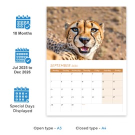 A4 Animal Selfies Calendar 2025 18 Month to View Wall 2025 Calendar UK Jul 2025 to 2026 Dec Perfect for Home, Office, School, Holidays and Planning Papa Prints
