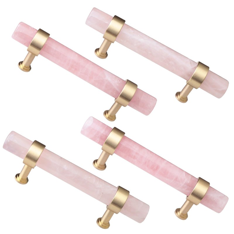 mookaitedecor Set of 2 Brushed Brass with Rose Quartz Crystal