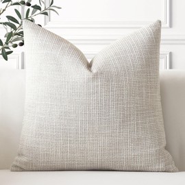 OTOSTAR Linen Throw Pillow Cover Set of 1 Decorative Square Pillowcases Cushion Covers 20x20 Inch for Home Decor Sofa Bedroom Car 50 x 50CM Beige