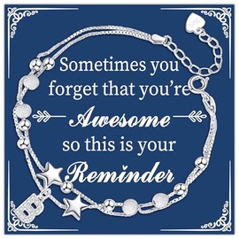 Astellea S925 Silver Layered Stars Bracelet with Initial Pendant, Adjustable Bead Bracelet Charm Letter Jewellery for Friends Sister Mum Daughter Women Girls Christmas Birthday (B)